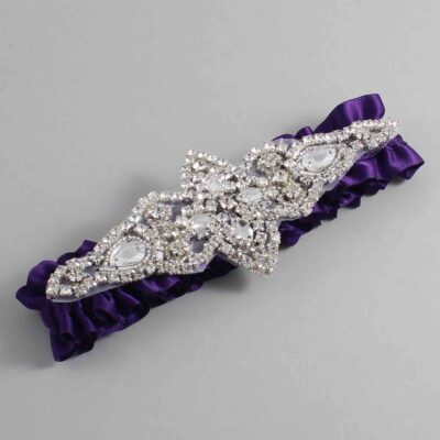 Plum Satin Wedding Garter / Solid Purple Wedding Garters / Lorine # (285-285)-01-A09-Silver