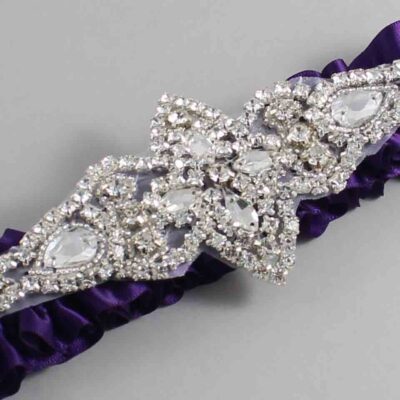 Plum Satin Wedding Garter / Solid Purple Wedding Garters / Lorine # (285-285)-01-A09-Silver
