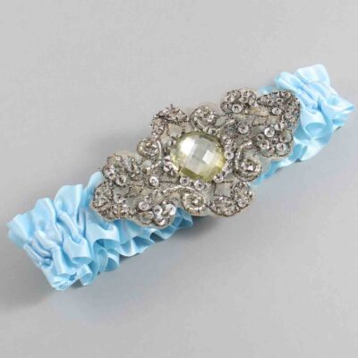 Alice Blue Satin with Brown Wedding Garter / Blue Wedding Garters / Bijou # (305-305)-01-A01-Antique