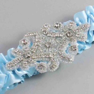 Alice Blue Satin Wedding Garter / Solid Blue Wedding Garters / Heather # (305-305)-01-A07-Silver