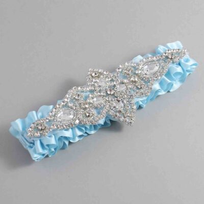 Alice Blue Satin Wedding Garter / Solid Blue Wedding Garters / Lorine # (305-305)-01-A09-Silver