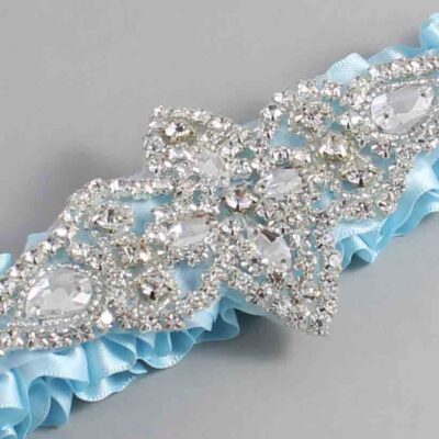 Alice Blue Satin Wedding Garter / Solid Blue Wedding Garters / Lorine # (305-305)-01-A09-Silver