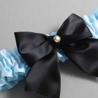 Alice Blue and Black Satin Wedding Garter / Blue and Black Wedding Garters / Wedding Garter / Custom Wedding Garter / Bridal Garter / Prom Garter / Linda Joyce Couture / Personalized Garter / Personalized Wedding Garter / Personalized Prom Garter