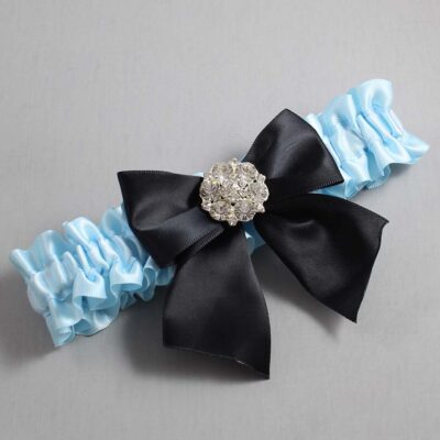 Alice Blue and Black Satin Wedding Garter / Blue and Black Wedding Garters / Wedding Garter / Custom Wedding Garter / Bridal Garter / Prom Garter / Linda Joyce Couture / Personalized Garter / Personalized Wedding Garter / Personalized Prom Garter