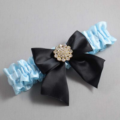 Alice Blue and Black Satin Wedding Garter / Blue and Black Wedding Garters / Wedding Garter / Custom Wedding Garter / Bridal Garter / Prom Garter / Linda Joyce Couture / Personalized Garter / Personalized Wedding Garter / Personalized Prom Garter