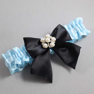 Alice Blue and Black Satin Wedding Garter / Blue and Black Wedding Garters / Wedding Garter / Custom Wedding Garter / Bridal Garter / Prom Garter / Linda Joyce Couture / Personalized Garter / Personalized Wedding Garter / Personalized Prom Garter