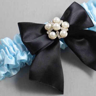 Alice Blue and Black Satin Wedding Garter / Blue and Black Wedding Garters / Wedding Garter / Custom Wedding Garter / Bridal Garter / Prom Garter / Linda Joyce Couture / Personalized Garter / Personalized Wedding Garter / Personalized Prom Garter
