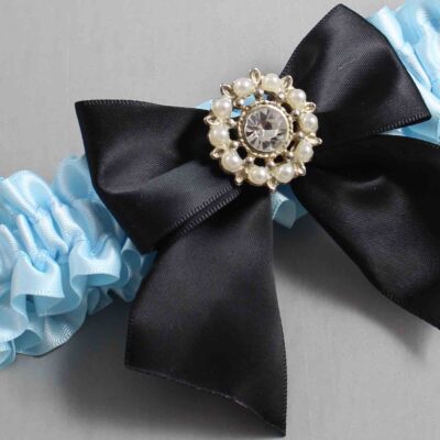 Alice Blue and Black Satin Wedding Garter / Blue and Black Wedding Garters / Wedding Garter / Custom Wedding Garter / Bridal Garter / Prom Garter / Linda Joyce Couture / Personalized Garter / Personalized Wedding Garter / Personalized Prom Garter