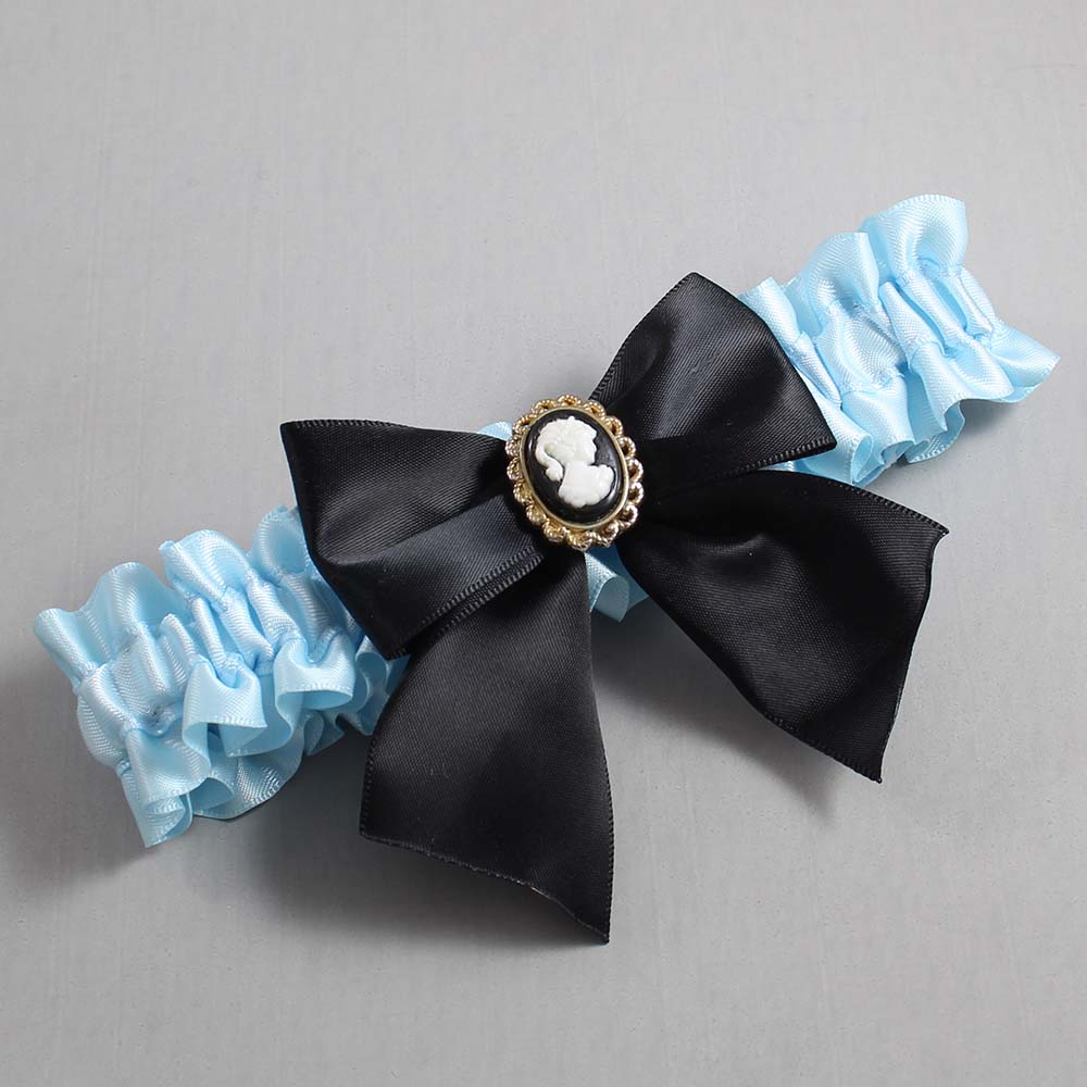 Alice Blue and Black Satin Wedding Garter / Blue and Black Wedding Garters / Wedding Garter / Custom Wedding Garter / Bridal Garter / Prom Garter / Linda Joyce Couture / Personalized Garter / Personalized Wedding Garter / Personalized Prom Garter