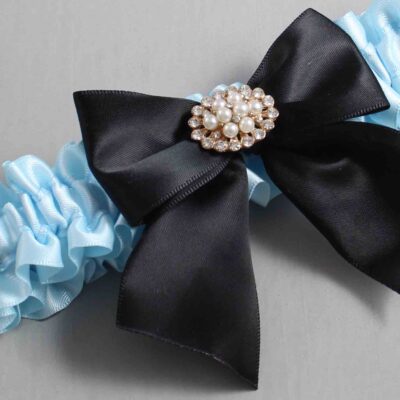 Alice Blue and Black Satin Wedding Garter / Blue and Black Wedding Garters / Wedding Garter / Custom Wedding Garter / Bridal Garter / Prom Garter / Linda Joyce Couture / Personalized Garter / Personalized Wedding Garter / Personalized Prom Garter