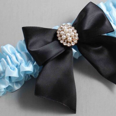 Alice Blue and Black Satin Wedding Garter / Blue and Black Wedding Garters / Wedding Garter / Custom Wedding Garter / Bridal Garter / Prom Garter / Linda Joyce Couture / Personalized Garter / Personalized Wedding Garter / Personalized Prom Garter