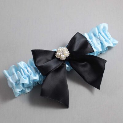 Alice Blue and Black Satin Wedding Garter / Blue and Black Wedding Garters / Wedding Garter / Custom Wedding Garter / Bridal Garter / Prom Garter / Linda Joyce Couture / Personalized Garter / Personalized Wedding Garter / Personalized Prom Garter