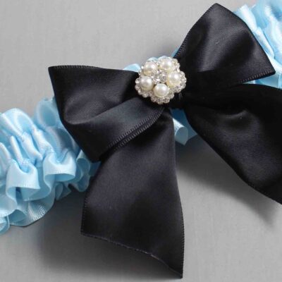Alice Blue and Black Satin Wedding Garter / Blue and Black Wedding Garters / Wedding Garter / Custom Wedding Garter / Bridal Garter / Prom Garter / Linda Joyce Couture / Personalized Garter / Personalized Wedding Garter / Personalized Prom Garter