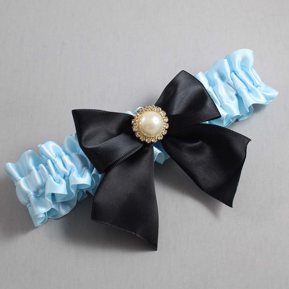 Alice Blue and Black Satin Wedding Garter / Blue and Black Wedding Garters / Wedding Garter / Custom Wedding Garter / Bridal Garter / Prom Garter / Linda Joyce Couture / Personalized Garter / Personalized Wedding Garter / Personalized Prom Garter