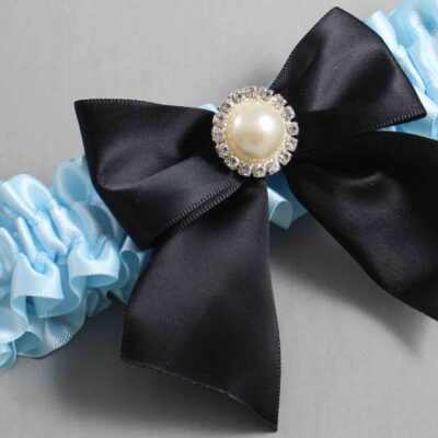 Alice Blue and Black Satin Wedding Garter / Blue and Black Wedding Garters / Wedding Garter / Custom Wedding Garter / Bridal Garter / Prom Garter / Linda Joyce Couture / Personalized Garter / Personalized Wedding Garter / Personalized Prom Garter