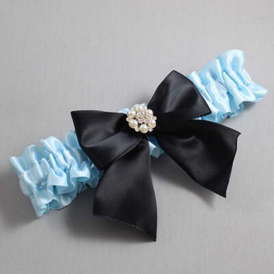 Alice Blue and Black Satin Wedding Garter / Blue and Black Wedding Garters / Wedding Garter / Custom Wedding Garter / Bridal Garter / Prom Garter / Linda Joyce Couture / Personalized Garter / Personalized Wedding Garter / Personalized Prom Garter