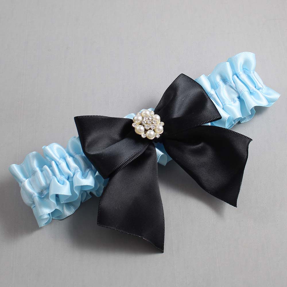 Alice Blue and Black Satin Wedding Garter / Blue and Black Wedding Garters / Wedding Garter / Custom Wedding Garter / Bridal Garter / Prom Garter / Linda Joyce Couture / Personalized Garter / Personalized Wedding Garter / Personalized Prom Garter