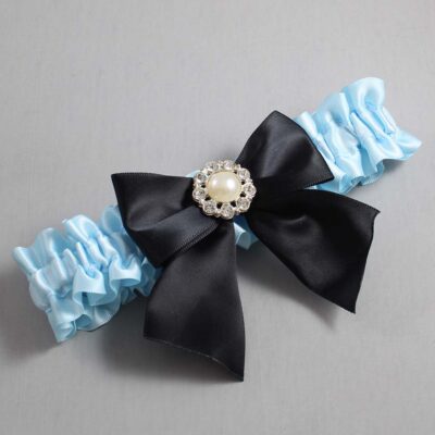 Alice Blue and Black Satin Wedding Garter / Blue and Black Wedding Garters / Wedding Garter / Custom Wedding Garter / Bridal Garter / Prom Garter / Linda Joyce Couture / Personalized Garter / Personalized Wedding Garter / Personalized Prom Garter