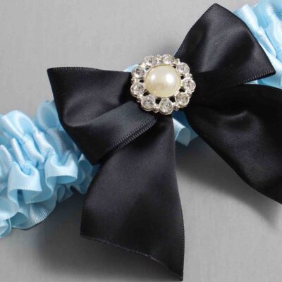 Alice Blue and Black Satin Wedding Garter / Blue and Black Wedding Garters / Wedding Garter / Custom Wedding Garter / Bridal Garter / Prom Garter / Linda Joyce Couture / Personalized Garter / Personalized Wedding Garter / Personalized Prom Garter