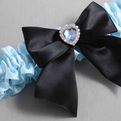 Alice Blue and Black Satin Wedding Garter / Blue and Black Wedding Garters / Wedding Garter / Custom Wedding Garter / Bridal Garter / Prom Garter / Linda Joyce Couture / Personalized Garter / Personalized Wedding Garter / Personalized Prom Garter