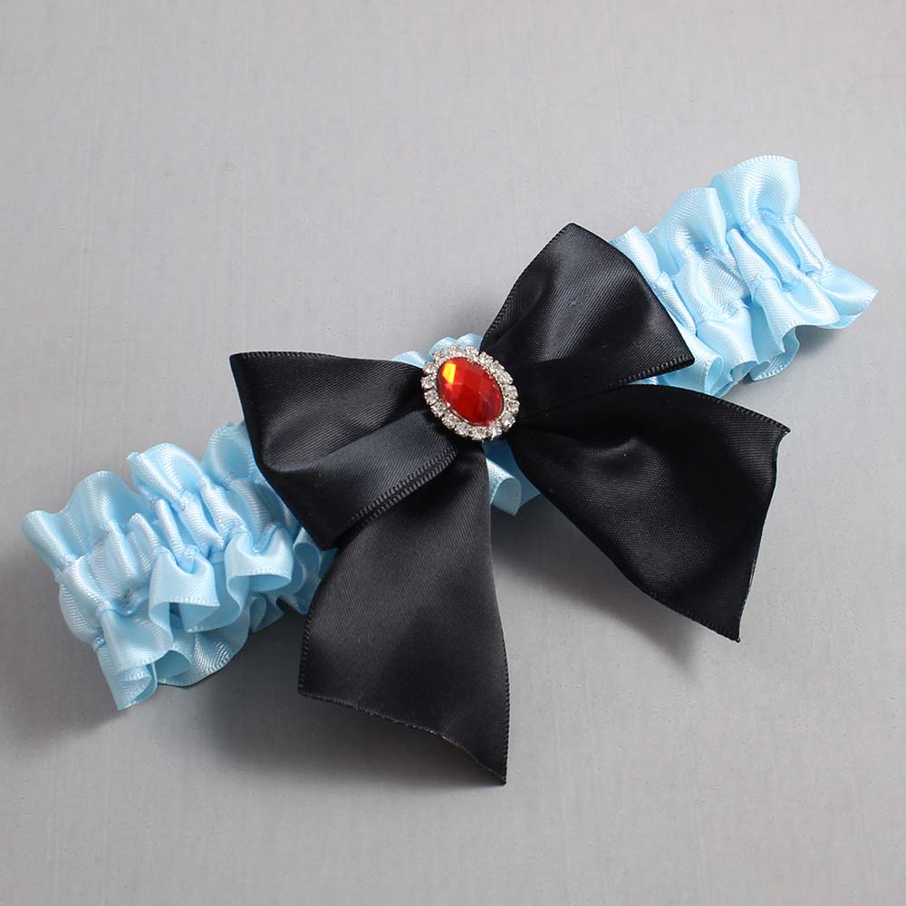 Alice Blue and Black Satin Wedding Garter / Blue and Black Wedding Garters / Wedding Garter / Custom Wedding Garter / Bridal Garter / Prom Garter / Linda Joyce Couture / Personalized Garter / Personalized Wedding Garter / Personalized Prom Garter