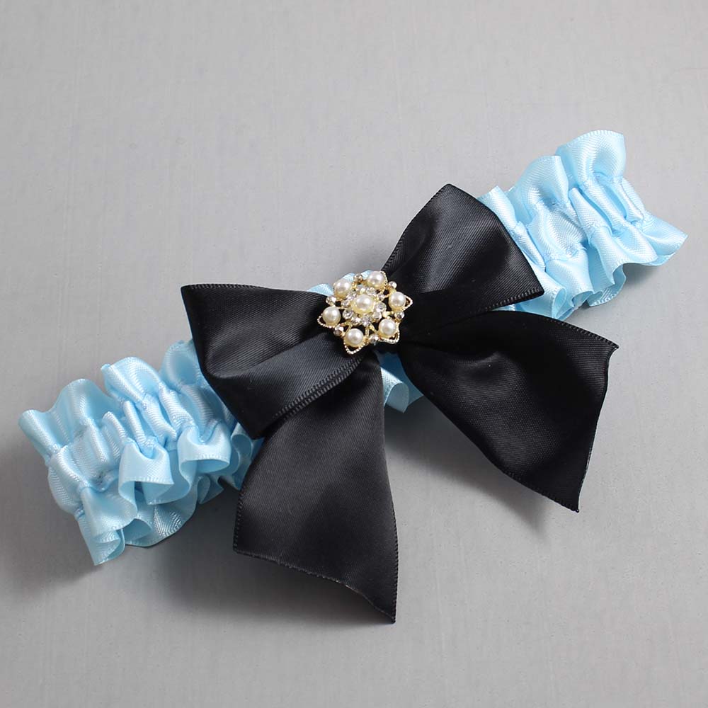 Alice Blue and Black Satin Wedding Garter / Blue and Black Wedding Garters / Wedding Garter / Custom Wedding Garter / Bridal Garter / Prom Garter / Linda Joyce Couture / Personalized Garter / Personalized Wedding Garter / Personalized Prom Garter