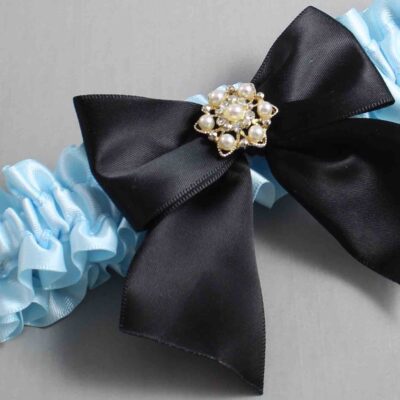 Alice Blue and Black Satin Wedding Garter / Blue and Black Wedding Garters / Wedding Garter / Custom Wedding Garter / Bridal Garter / Prom Garter / Linda Joyce Couture / Personalized Garter / Personalized Wedding Garter / Personalized Prom Garter