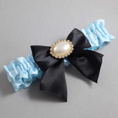 Alice Blue and Black Satin Wedding Garter / Blue and Black Wedding Garters / Wedding Garter / Custom Wedding Garter / Bridal Garter / Prom Garter / Linda Joyce Couture / Personalized Garter / Personalized Wedding Garter / Personalized Prom Garter