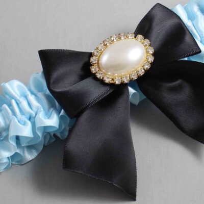 Alice Blue and Black Satin Wedding Garter / Blue and Black Wedding Garters / Wedding Garter / Custom Wedding Garter / Bridal Garter / Prom Garter / Linda Joyce Couture / Personalized Garter / Personalized Wedding Garter / Personalized Prom Garter