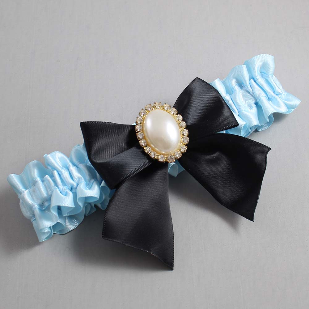 Alice Blue and Black Satin Wedding Garter / Blue and Black Wedding Garters / Wedding Garter / Custom Wedding Garter / Bridal Garter / Prom Garter / Linda Joyce Couture / Personalized Garter / Personalized Wedding Garter / Personalized Prom Garter