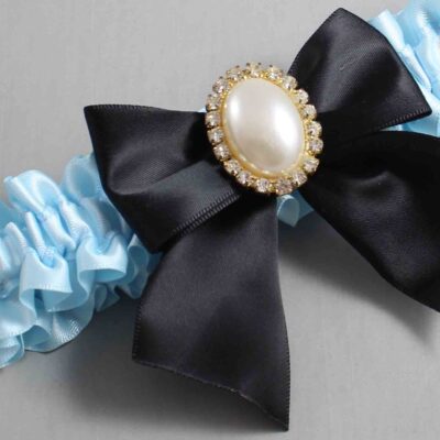 Alice Blue and Black Satin Wedding Garter / Blue and Black Wedding Garters / Wedding Garter / Custom Wedding Garter / Bridal Garter / Prom Garter / Linda Joyce Couture / Personalized Garter / Personalized Wedding Garter / Personalized Prom Garter