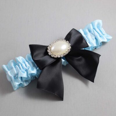 Alice Blue and Black Satin Wedding Garter / Blue and Black Wedding Garters / Wedding Garter / Custom Wedding Garter / Bridal Garter / Prom Garter / Linda Joyce Couture / Personalized Garter / Personalized Wedding Garter / Personalized Prom Garter