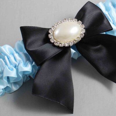 Alice Blue and Black Satin Wedding Garter / Blue and Black Wedding Garters / Wedding Garter / Custom Wedding Garter / Bridal Garter / Prom Garter / Linda Joyce Couture / Personalized Garter / Personalized Wedding Garter / Personalized Prom Garter