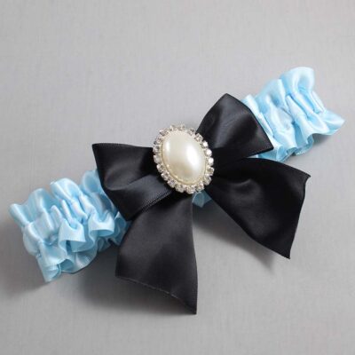 Alice Blue and Black Satin Wedding Garter / Blue and Black Wedding Garters / Wedding Garter / Custom Wedding Garter / Bridal Garter / Prom Garter / Linda Joyce Couture / Personalized Garter / Personalized Wedding Garter / Personalized Prom Garter