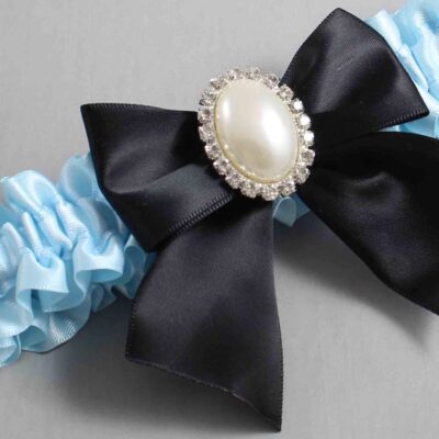 Alice Blue and Black Satin Wedding Garter / Blue and Black Wedding Garters / Wedding Garter / Custom Wedding Garter / Bridal Garter / Prom Garter / Linda Joyce Couture / Personalized Garter / Personalized Wedding Garter / Personalized Prom Garter