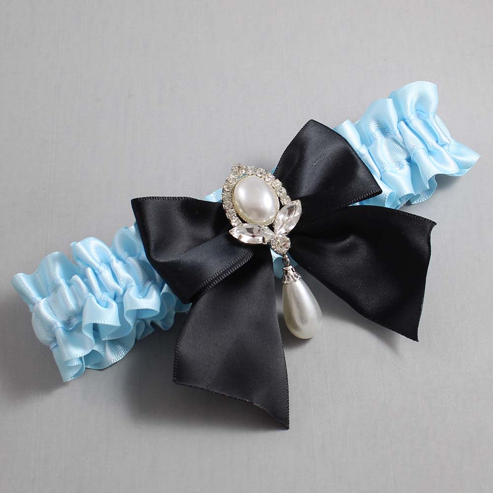 Alice Blue and Black Satin Wedding Garter / Blue and Black Wedding Garters / Wedding Garter / Custom Wedding Garter / Bridal Garter / Prom Garter / Linda Joyce Couture / Personalized Garter / Personalized Wedding Garter / Personalized Prom Garter