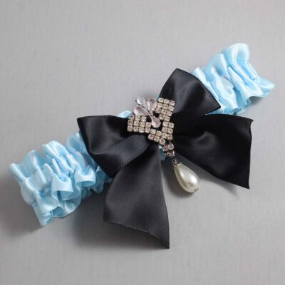 Alice Blue and Black Satin Wedding Garter / Blue and Black Wedding Garters / Wedding Garter / Custom Wedding Garter / Bridal Garter / Prom Garter / Linda Joyce Couture / Personalized Garter / Personalized Wedding Garter / Personalized Prom Garter
