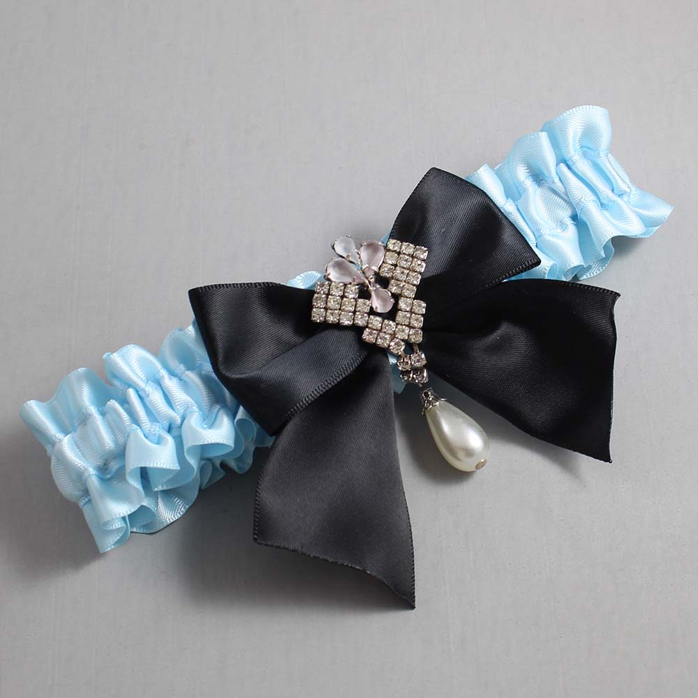 Alice Blue and Black Satin Wedding Garter / Blue and Black Wedding Garters / Wedding Garter / Custom Wedding Garter / Bridal Garter / Prom Garter / Linda Joyce Couture / Personalized Garter / Personalized Wedding Garter / Personalized Prom Garter