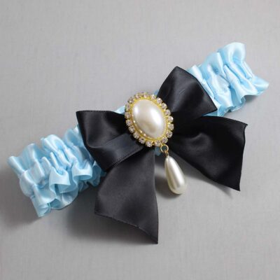 Alice Blue and Black Satin Wedding Garter / Blue and Black Wedding Garters / Wedding Garter / Custom Wedding Garter / Bridal Garter / Prom Garter / Linda Joyce Couture / Personalized Garter / Personalized Wedding Garter / Personalized Prom Garter