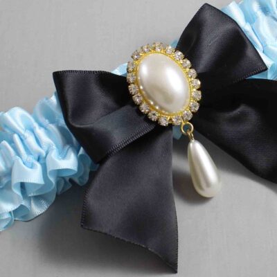 Alice Blue and Black Satin Wedding Garter / Blue and Black Wedding Garters / Wedding Garter / Custom Wedding Garter / Bridal Garter / Prom Garter / Linda Joyce Couture / Personalized Garter / Personalized Wedding Garter / Personalized Prom Garter