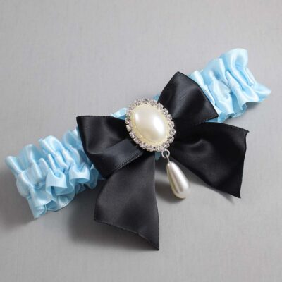 Alice Blue and Black Satin Wedding Garter / Blue and Black Wedding Garters / Wedding Garter / Custom Wedding Garter / Bridal Garter / Prom Garter / Linda Joyce Couture / Personalized Garter / Personalized Wedding Garter / Personalized Prom Garter