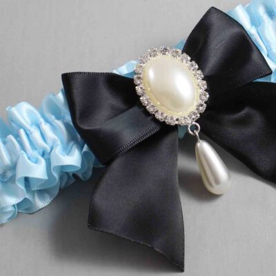 Alice Blue and Black Satin Wedding Garter / Blue and Black Wedding Garters / Wedding Garter / Custom Wedding Garter / Bridal Garter / Prom Garter / Linda Joyce Couture / Personalized Garter / Personalized Wedding Garter / Personalized Prom Garter