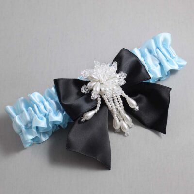Alice Blue and Black Satin Wedding Garter / Blue and Black Wedding Garters / Wedding Garter / Custom Wedding Garter / Bridal Garter / Prom Garter / Linda Joyce Couture / Personalized Garter / Personalized Wedding Garter / Personalized Prom Garter