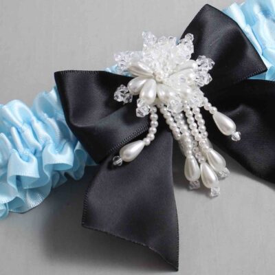 Alice Blue and Black Satin Wedding Garter / Blue and Black Wedding Garters / Wedding Garter / Custom Wedding Garter / Bridal Garter / Prom Garter / Linda Joyce Couture / Personalized Garter / Personalized Wedding Garter / Personalized Prom Garter