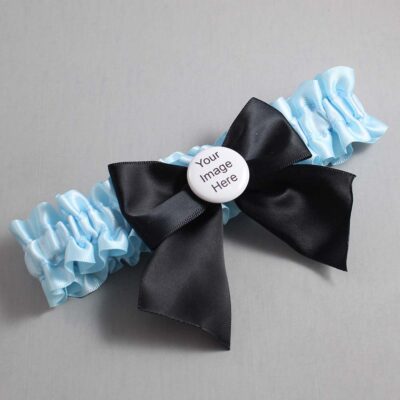 Alice Blue and Black Satin Wedding Garter / Blue and Black Wedding Garters / Wedding Garter / Custom Wedding Garter / Bridal Garter / Prom Garter / Linda Joyce Couture / Personalized Garter / Personalized Wedding Garter / Personalized Prom Garter