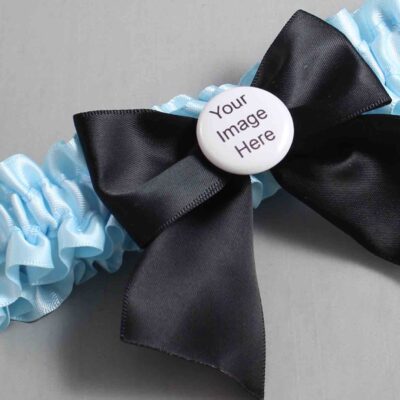 Alice Blue and Black Satin Wedding Garter / Blue and Black Wedding Garters / Wedding Garter / Custom Wedding Garter / Bridal Garter / Prom Garter / Linda Joyce Couture / Personalized Garter / Personalized Wedding Garter / Personalized Prom Garter