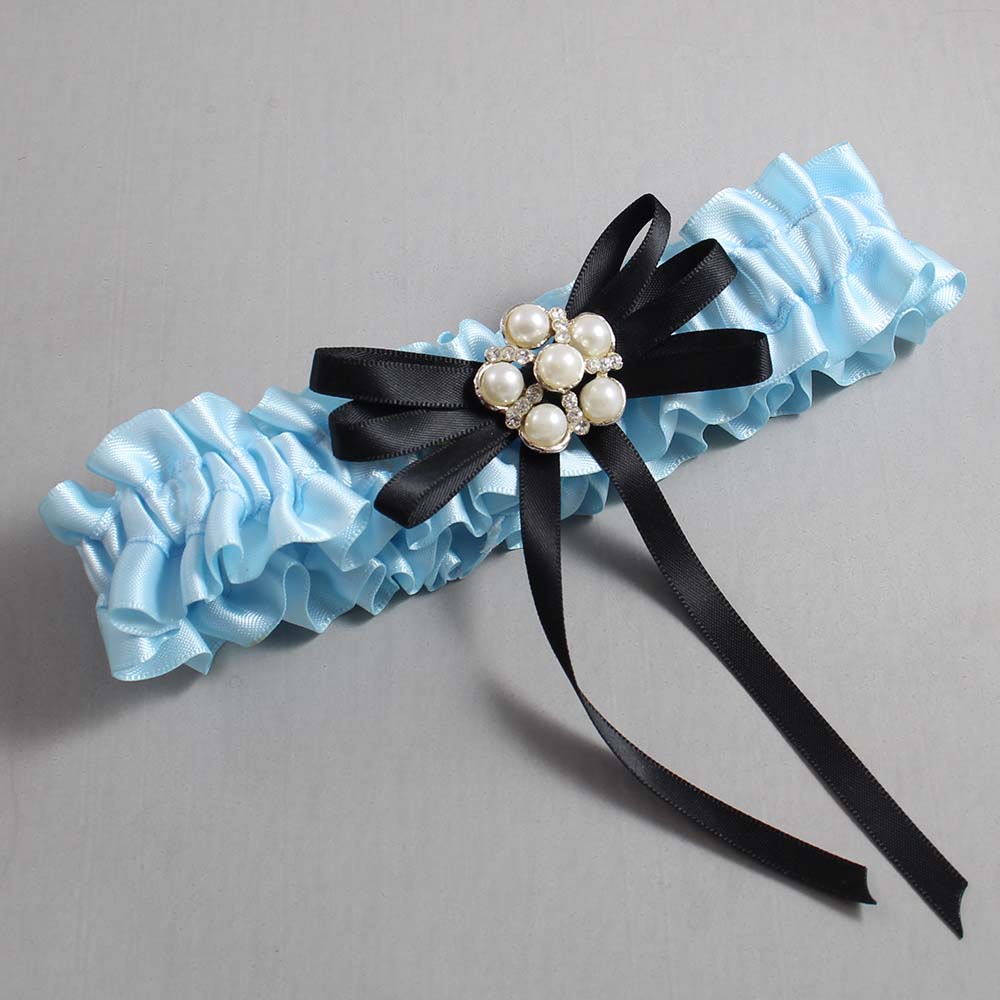 Alice Blue and Black Wedding Garter / Blue Wedding Garters / Wedding Garter / Custom Wedding Garter / Bridal Garter / Prom Garter / Linda Joyce Couture / Personalized Garter / Personalized Wedding Garter / Personalized Prom Garter
