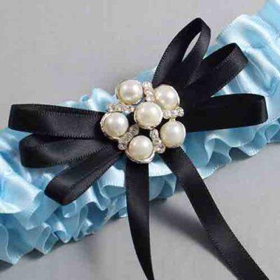 Alice Blue and Black Wedding Garter / Blue Wedding Garters / Wedding Garter / Custom Wedding Garter / Bridal Garter / Prom Garter / Linda Joyce Couture / Personalized Garter / Personalized Wedding Garter / Personalized Prom Garter