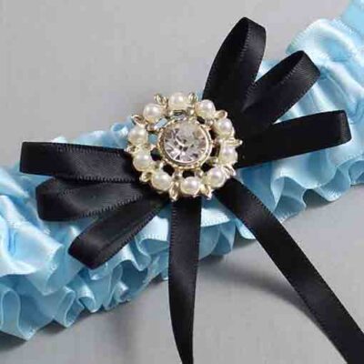Alice Blue and Black Wedding Garter / Blue Wedding Garters / Wedding Garter / Custom Wedding Garter / Bridal Garter / Prom Garter / Linda Joyce Couture / Personalized Garter / Personalized Wedding Garter / Personalized Prom Garter