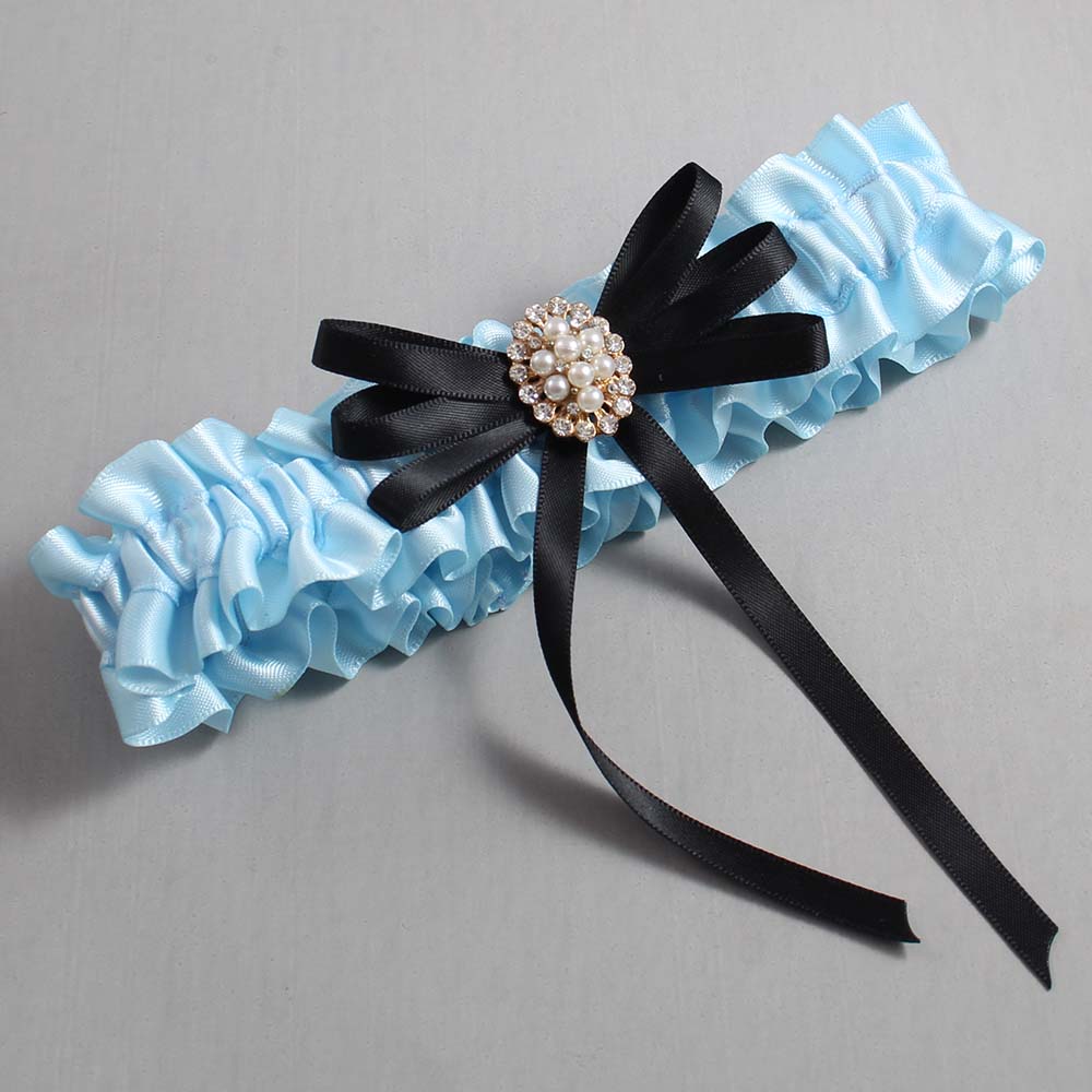 Alice Blue and Black Wedding Garter / Blue Wedding Garters / Wedding Garter / Custom Wedding Garter / Bridal Garter / Prom Garter / Linda Joyce Couture / Personalized Garter / Personalized Wedding Garter / Personalized Prom Garter